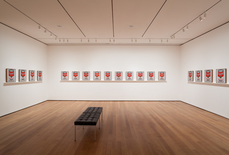 Installation view of Andy Warhol: Campbell&#39;s Soup Cans and Other Works, 1953–1967. Photo: Jonathan Muzikar. © 2015 The Museum of Modern Art, New York