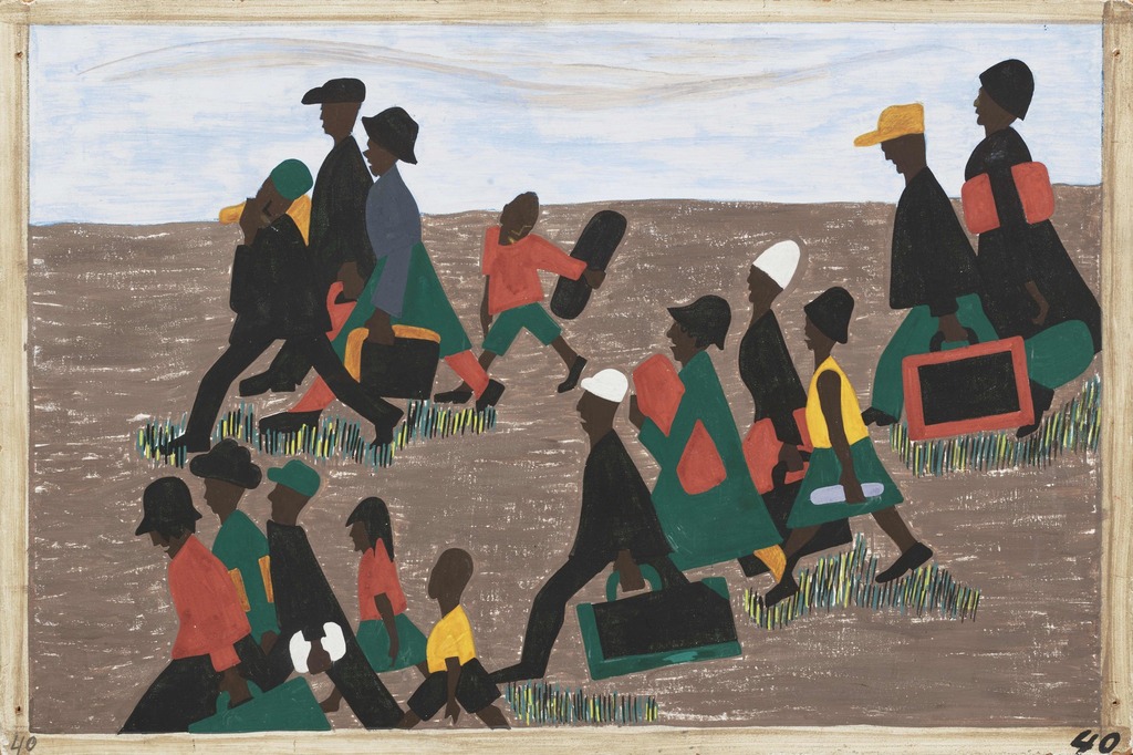 Jacob Lawrence (American, 1917–2000). The migrants arrived in great numbers, 1940-41. Casein tempera on hardboard. 12 x 18" (30.5 x 45.7 cm). Gift of Mrs. David M. Levy. © 2014 Jacob Lawrence