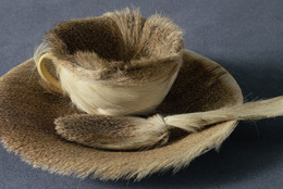 Meret Oppenheim. Object. 1936. Fur-covered cup, saucer, and spoon, cup 4 3/8″ (10.9 cm) in diameter; saucer 9 3/8″ (23.7 cm) in diameter; spoon 8″ (20.2 cm) long, overall height 2 7/8″ (7.3 cm). Purchase. © 2009 Artists Rights Society (ARS), New York/Pro Litteris, Zurich