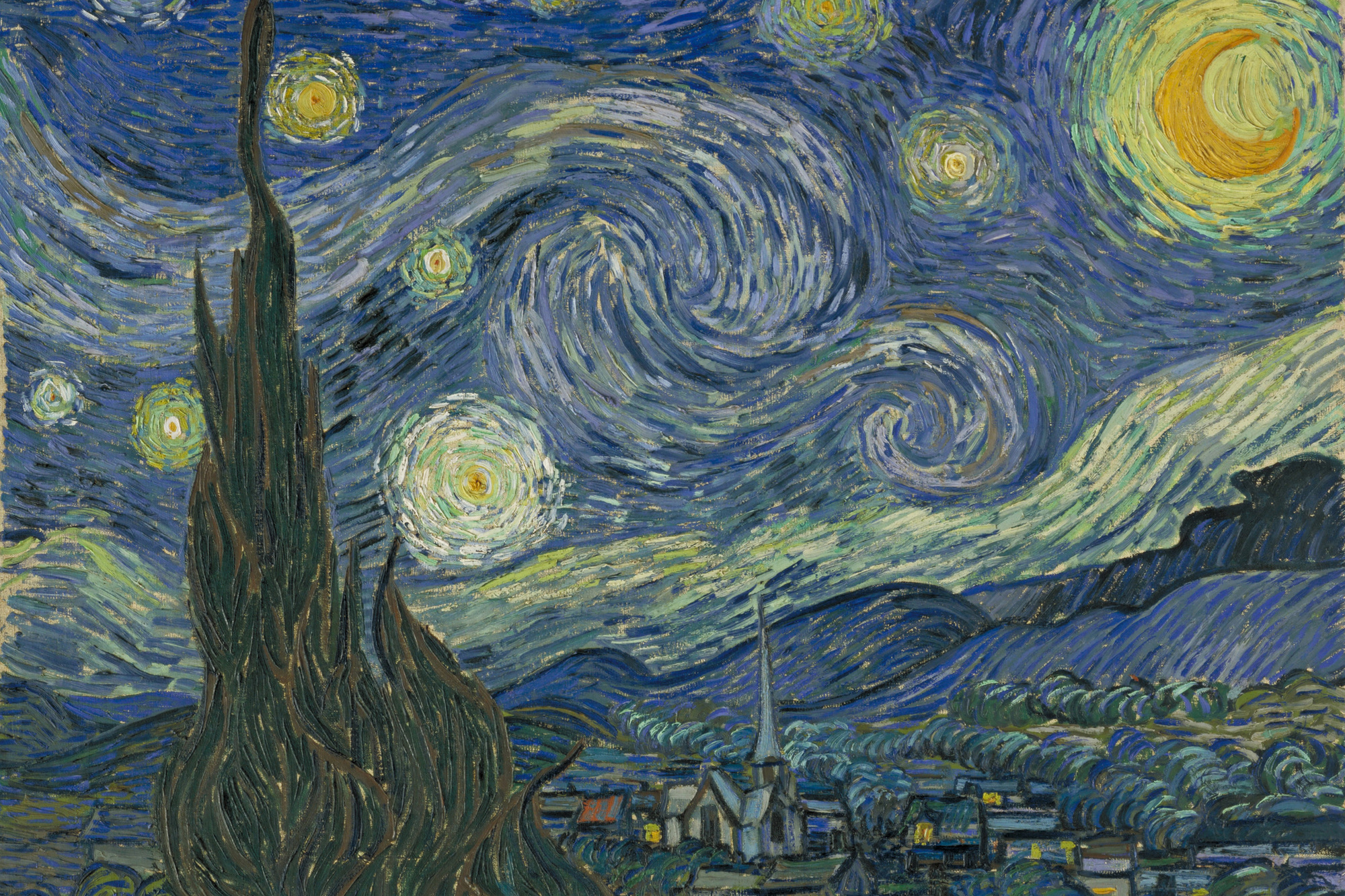 Vincent van Gogh. The Starry Night. Saint Rémy, June 1889. Oil on canvas, 29 × 36 1/4ʺ (73.7 × 92.1 cm). Acquired through the Lillie P. Bliss Bequest. Photo © 1999 The Museum of Modern Art, N.Y.
