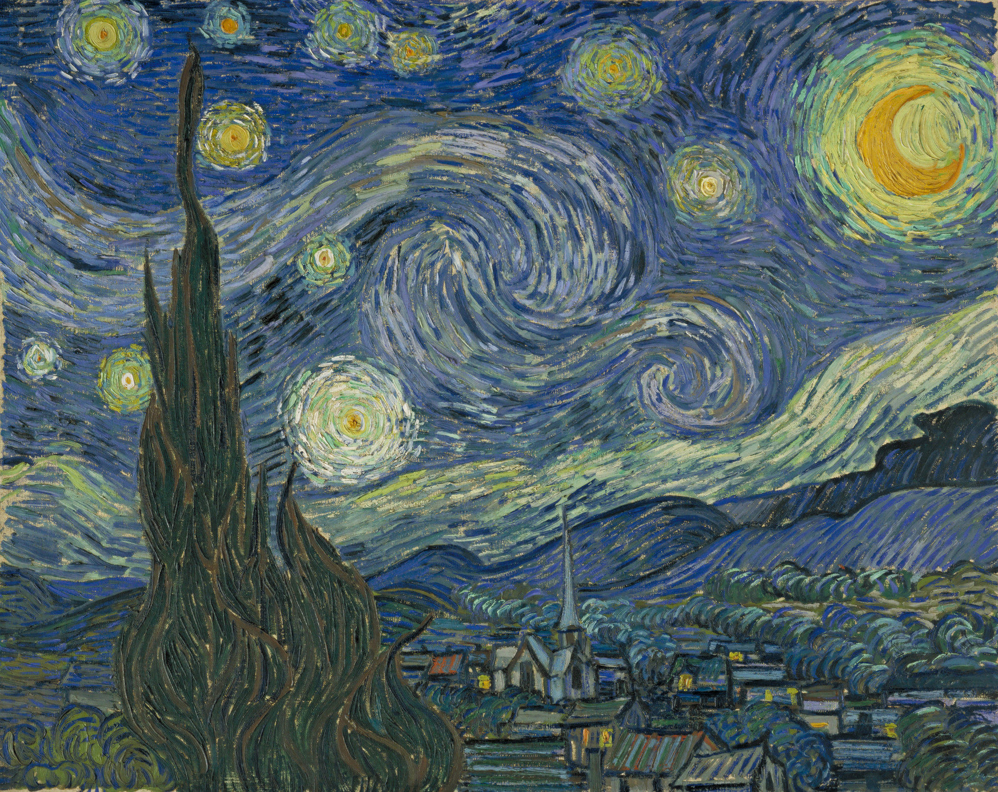 Vincent van Gogh. The Starry Night. Saint Rémy, June 1889. Oil on canvas, 29 × 36 1/4ʺ (73.7 × 92.1 cm). Acquired through the Lillie P. Bliss Bequest. Photo © 1999 The Museum of Modern Art, N.Y.