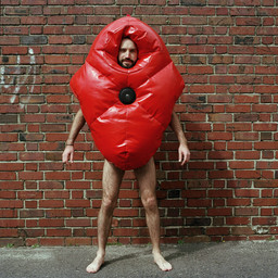 Ralph Borland. Suited for Subversion Prototype. 2002. Nylon-reinforced PVC, padding, speaker, and pulse reader, 47 1/4 × 31 1/2 × 23 5/8″ (120 × 80 × 60 cm). Fund for the Twenty-First Century