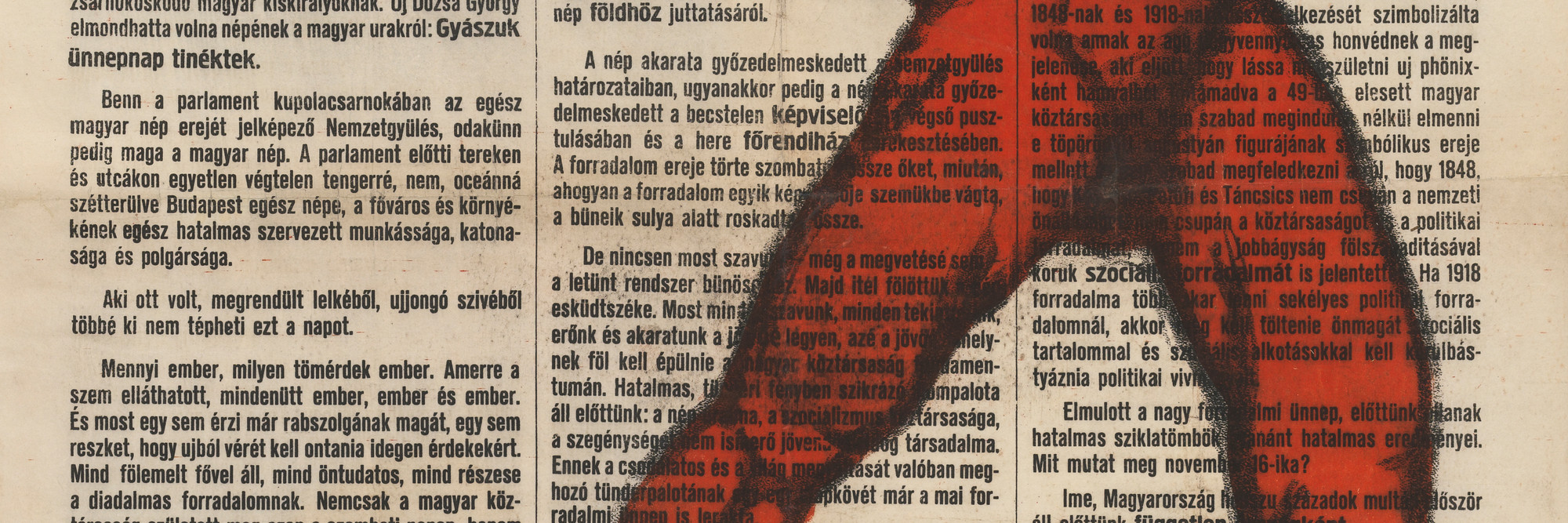 Mihály Biró. NÉPSZAVA: Magyarország népköztársaság (People’s Voice: People’s Republic of Hungary). 1918. Lithograph and newsprint, 37 × 25″ (94 × 63.5 cm). The Museum of Modern Art, New York. Gift of Jo Carole and Ronald S. Lauder, 2009