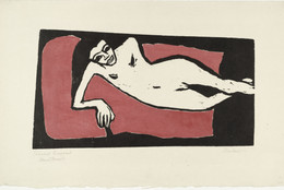 Erich Heckel. Fränzi Reclining (Fränzi liegend). 1910. Woodcut. Composition: 8 15/16 × 16 9/16″ (22.6 × 42.1 cm). Publisher: unknown. Printer: probably the artist, Dresden. Edition: unknown. The Museum of Modern Art, New York. Gift of Mr. and Mrs. Otto Gerson. © 2001 Artists Rights Society (ARS), New York/VG Bild-Kunst, Bonn