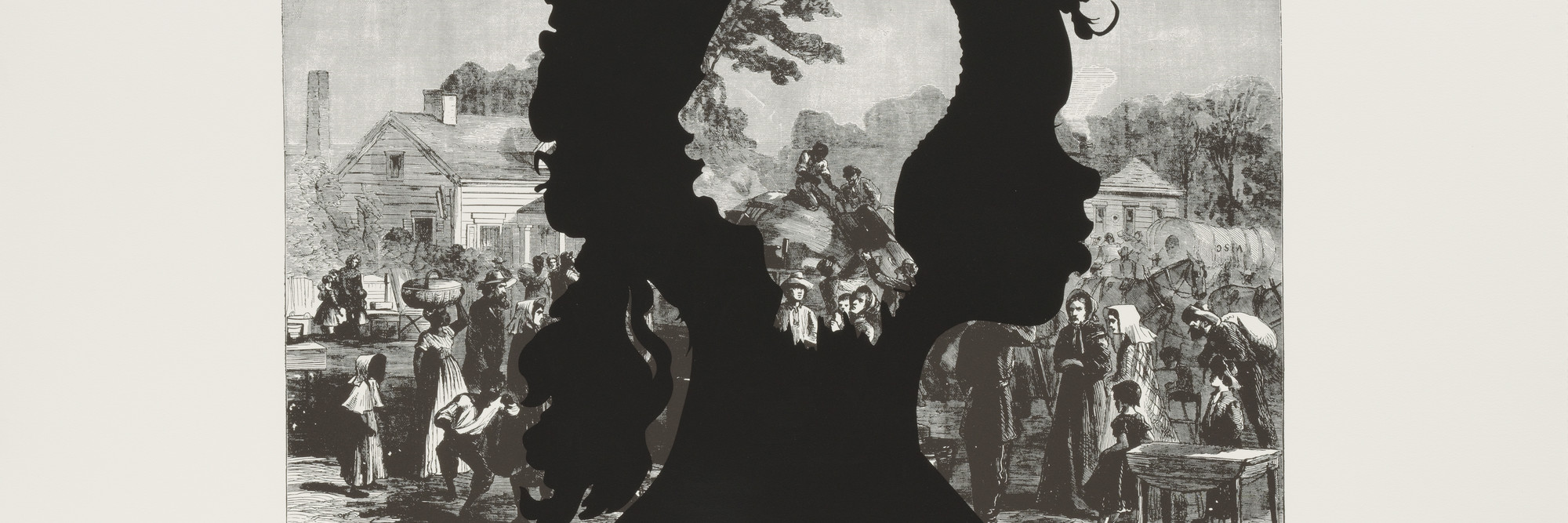 Kara Walker. Exodus of Confederates from Atlanta, from the portfolio Harper’s Pictorial History of the Civil War (Annotated). 2005. One from a portfolio of fifteen lithograph and screenprints, 39 1/16 x 52 15/16&#34; (99.2 x 134.4 cm). Publisher and printer: LeRoy Neiman Center for Print Studies, Columbia University, New York. Edition: 35. The Museum of Modern Art. General Print Fund and The Ralph E. Shikes Fund. © 2007 Kara Walker