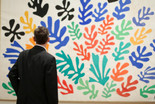 Installation view of Henri Matisse: The Cut-Outs, The Museum of Modern Art, October 12, 2014–February 10, 2015. © 2015 The Museum of Modern Art. Photo: Scott Rudd. Shown: Henri Matisse. The Sheaf (La Gerbe). 1953. Maquette for ceramic (realized 1953). Gouache on paper, cut and pasted, on paper, mounted on canvas, 115 ¾ x 137 ¾” (294 x 350 cm). Collection University of California, Los Angeles. Hammer Museum. Gift of Mr. and Mrs. Sidney F. Brody. © 2015 Succession H. Matisse/Artists Rights Society (ARS), New York