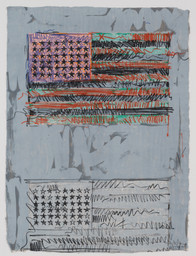 Jasper Johns. Flags II. 1970. Lithograph. Composition: 33 3/8 × 24 1/2″ (84.8 × 62.2 cm); sheet (irreg.): 33 3/8 × 24 1/2″ (84.8 × 62.2 cm). Publisher and printer: Universal Limited Art Editions, West Islip, New York. Edition: 9. Gift of the Celeste and Armand Bartos Foundation. © Jasper Johns and U.L.A.E./Licensed by VAGA, New York, NY
