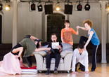 Yvonne Rainer. Assisted Living: Do you have any money? 2013. Performers, from left: Patricia Hoffbauer, Emmanuèlle Phuon, Yvonne Rainer, Pat Catterson, Keith Sabado, and Emily Coates. Photo by Ian Douglas