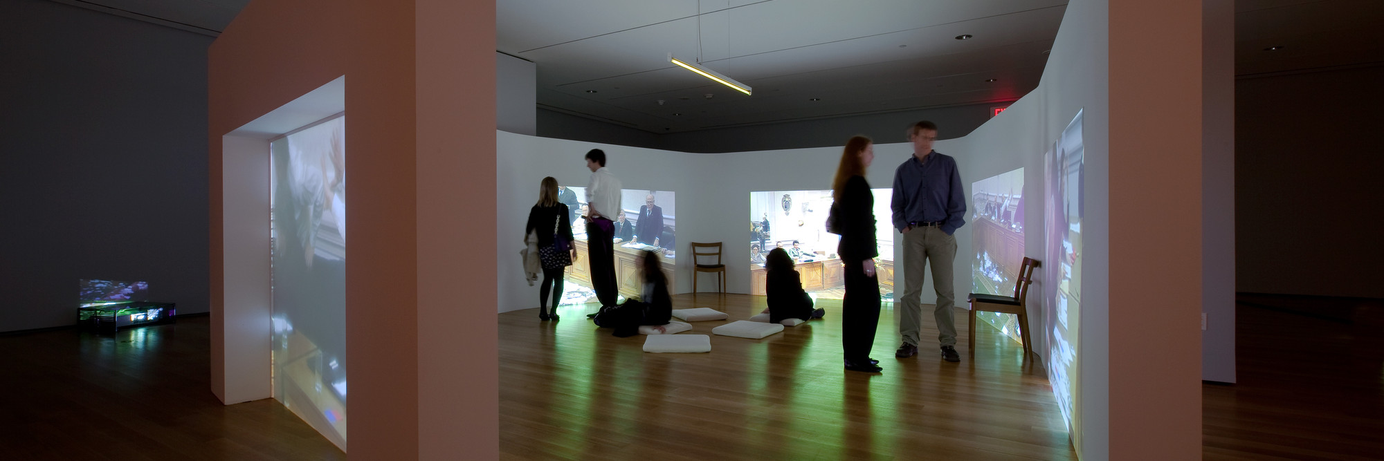 Aernout Mik. (Dutch, b. 1962). Installation view at MoMA. Vacuum Room. 2005. Six-channel video installation (color, silent), looped. Six rear-projection screens embedded in temporary architecture. Courtesy the artist, carlier | gebauer, Berlin and The Project, New York. © 2009 Aernout Mik. Photograph: © Jason Mandella