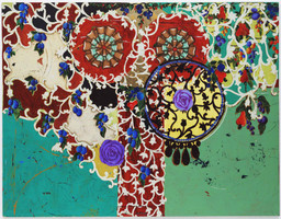 Beatriz Milhazes. Succulent Eggplants. 1996. Synthetic polymer paint on canvas, 74 3/4 × 96 1/2″ (189.9 × 245.1 cm). Gift of Agnes Gund and Nina and Gordon Bunshaft Bequest Fund. © 2007 Beatriz Milhazes