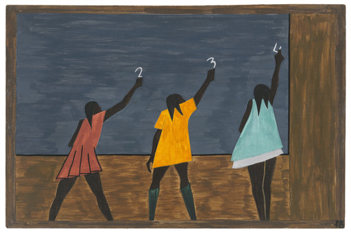 Jacob Lawrence. The Migration Series. 1940-41. Panel 58: “In the North the Negro had better educational facilities.” Casein tempera on hardboard, 18 x 12″ (45.7 x 30.5 cm). The Museum of Modern Art, New York. Gift of Mrs. David M. Levy. © 2015 The Jacob and Gwendolyn Knight Lawrence Foundation, Seattle / Artists Rights Society (ARS), New York. Digital image © The Museum of Modern Art/Licensed by SCALA / Art Resource, NY