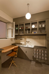 Margarete Schütte-Lihotzky (Austrian, 1897–2000). Frankfurt Kitchen from the Ginnheim- Höhenblick Housing Estate, Frankfurt-am-Main, Germany, 1926–27. Installation view of Counter Space: Design and the Modern Kitchen. The Museum of Modern Art, New York, September 15, 2010–May 2, 2011. 8′9″ × 12′10″ × 6′10″ (266.7 × 391.2 × 208.3 cm). The Museum of Modern Art, New York. Gift of Joan R. Brewster in memory of her husband George W. W. Brewster, by exchange and the Architecture &amp; Design Purchase Fund, 2009. Photo: Jonathan Muzikar