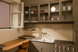 Margarete Schütte-Lihotzky (Austrian, 1897–2000). Frankfurt Kitchen from the Ginnheim- Höhenblick Housing Estate, Frankfurt-am-Main, Germany, 1926–27. Installation view of Counter Space: Design and the Modern Kitchen. The Museum of Modern Art, New York, September 15, 2010–May 2, 2011. 8′9″ × 12′10″ × 6′10″ (266.7 × 391.2 × 208.3 cm). The Museum of Modern Art, New York. Gift of Joan R. Brewster in memory of her husband George W. W. Brewster, by exchange and the Architecture &amp; Design Purchase Fund, 2009. Photo: Jonathan Muzikar