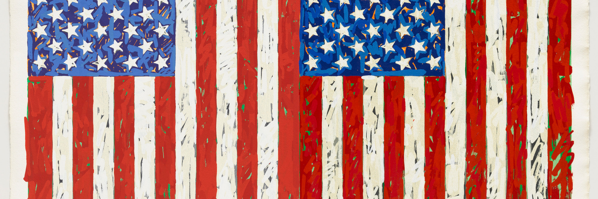 Jasper Johns. Flags I. 1973. Screenprint, 27 3/8 × 35 1/4″ (69.5 × 89.5 cm). Publisher: the artist and Simca Print Artists Inc., New York. Printer: Simca Print Artists Inc., New York. Edition: artist’s proof before the edition of 65. Gift of Barbara Bertozzi Castelli, New York, 2011. © 2012 Jasper Johns/Licensed by VAGA, New York