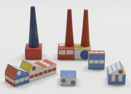 Ladislav Sutnar. Prototype for Build the Town Building Blocks. 1940–43. Painted wood, large block: 1 3/4 × 2 3/4 × 2 3/4″ (4.4 × 7 × 7 cm). The Museum of Modern Art, New York. Gift of Ctislav Sutnar and Radoslav Sutnar