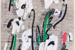 Laura Owens. Untitled. 2013. Flashe paint, synthetic polymer paint, and oil stick on canvas. 11’ 5 3/8” x 9’ 11 7/8” (349.3 x 304.8 cm). The Museum of Modern Art, New York. Enid A. Haupt Fund. Photo: Jonathan Muzikar