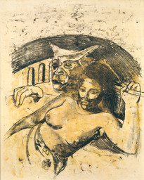 Paul Gauguin. Tahitian Woman with Evil Spirit. c. 1900. Oil transfer drawing, sheet: 22 1/16 x 17 13/16&#34; (56.1 x 45.3 cm). Private collection