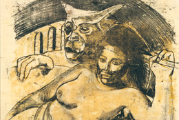 Paul Gauguin. Tahitian Woman with Evil Spirit. c. 1900. Oil transfer drawing, sheet: 22 1/16 x 17 13/16&#34; (56.1 x 45.3 cm). Private collection