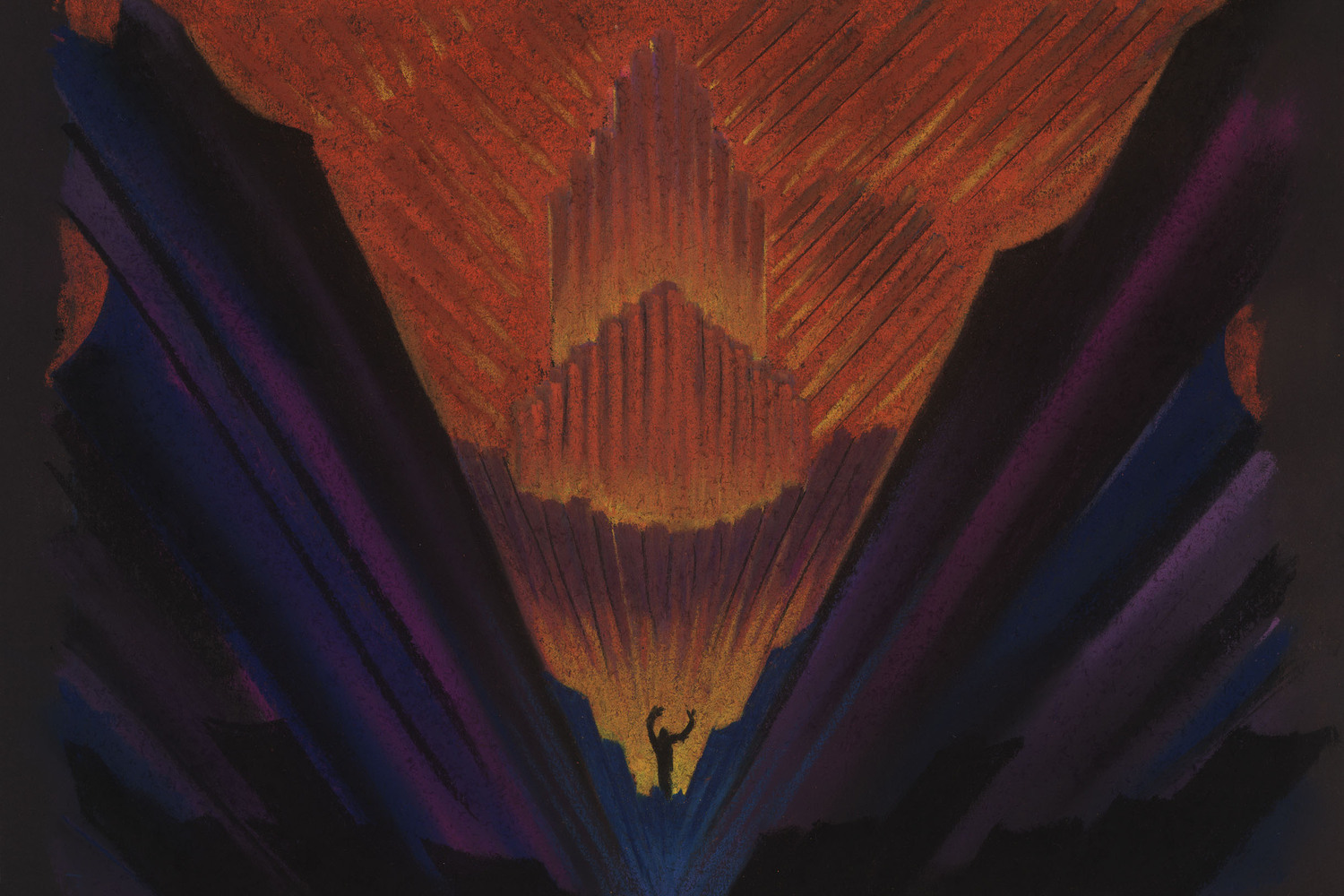 Fantasia. A pastel conceptual visualization (artist unknown) for the Technicolor Disney concert feature Fantasia (1940), depicting a proposed finale to Bach's Toccata and Fugue in D Minor. Courtesy the Walt Disney Archives © Disney