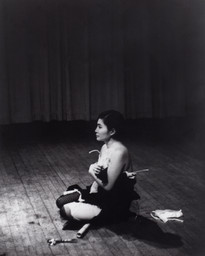 Yoko Ono. Cut Piece. 1964. Performed by Yoko Ono in New Works of Yoko Ono, Carnegie Recital Hall, New York, March 21, 1965. Photograph by Minoru Niizuma. Minoru Niizuma. Courtesy Lenono Photo Archive, New York