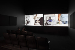 Akram Zaatari. On Photography, People and Modern Times. 2010. Two-channel synchronized HD projection (color, sound), 38:43 min. Installation view of Projects 100: Akram Zaatari. 2013. Photo by John Wronn. © The Museum of Modern Art, New York.