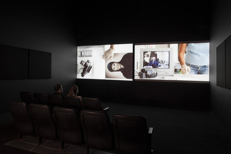 Akram Zaatari. On Photography, People and Modern Times. 2010. Two-channel synchronized HD projection (color, sound), 38:43 min. Installation view of Projects 100: Akram Zaatari. 2013. Photo by John Wronn. © The Museum of Modern Art, New York.
