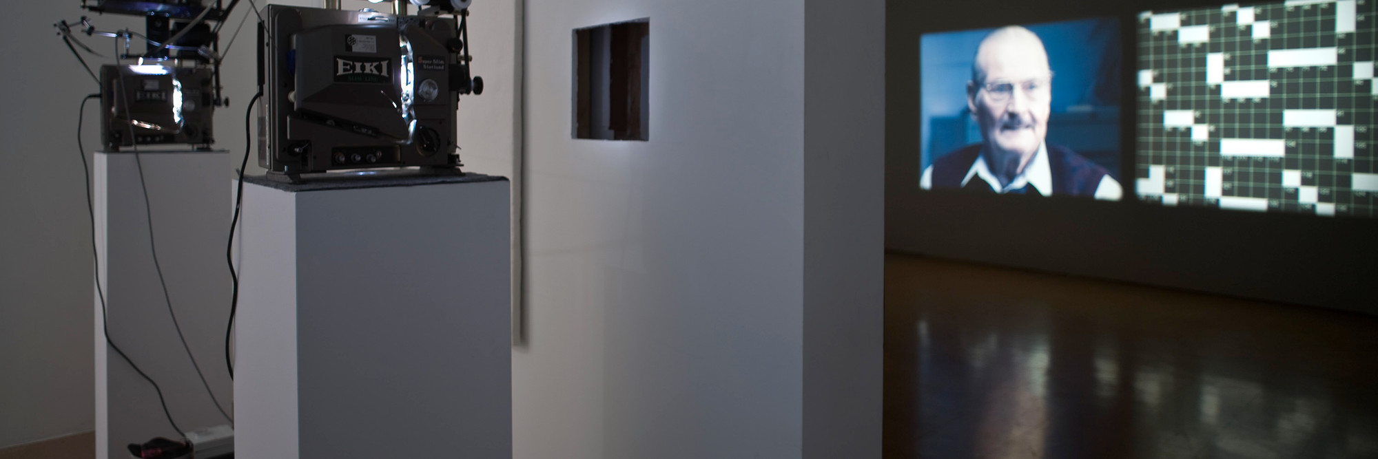 Kerry Tribe. H.M. 2009. Double projection of a single 16mm film (color, sound). 18:30 min. Fund for the Twenty-First Century. © 2013 Kerry Tribe. Installation view, 1301 PE, Los Angeles. Photo: Fredrik Nilson
