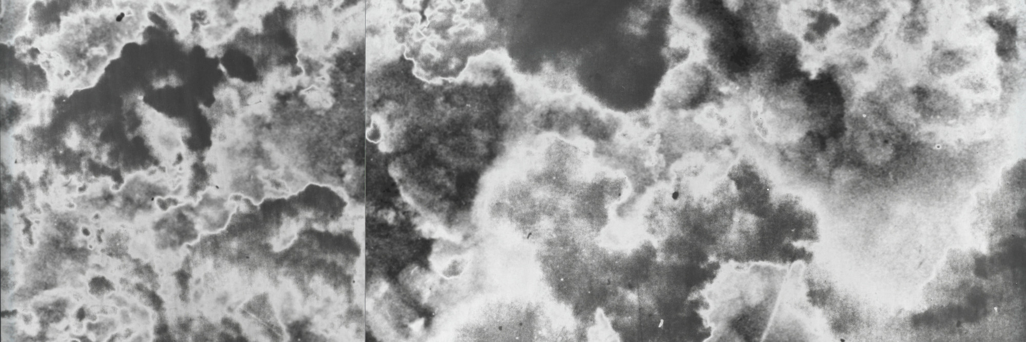 Lisa Oppenheim (American, b. 1975). A Handley Page Halifax of No. 4 Group flies over the suburbs of Caen, France, during a major daylight raid to assist the Normandy land battle. 467 aircraft took part in the attack, which was originally intended to have bombed German strongpoints north of (detail). 2012. Five gelatin silver prints, approximately 24 × 110ʺ (61 × 279.4 cm) overall. Fund for the Twenty-First Century. © 2016 Lisa Oppenheim