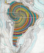 Juan Downey. Map of America. 1975. Colored pencil, pencil, and synthetic polymer paint on map on board. The Museum of Modern Art, New York. Purchased with funds provided by the Latin American and Caribbean Fund and Donald B. Marron. © 2015 Juan Downey / Artists Rights Society (ARS), New York