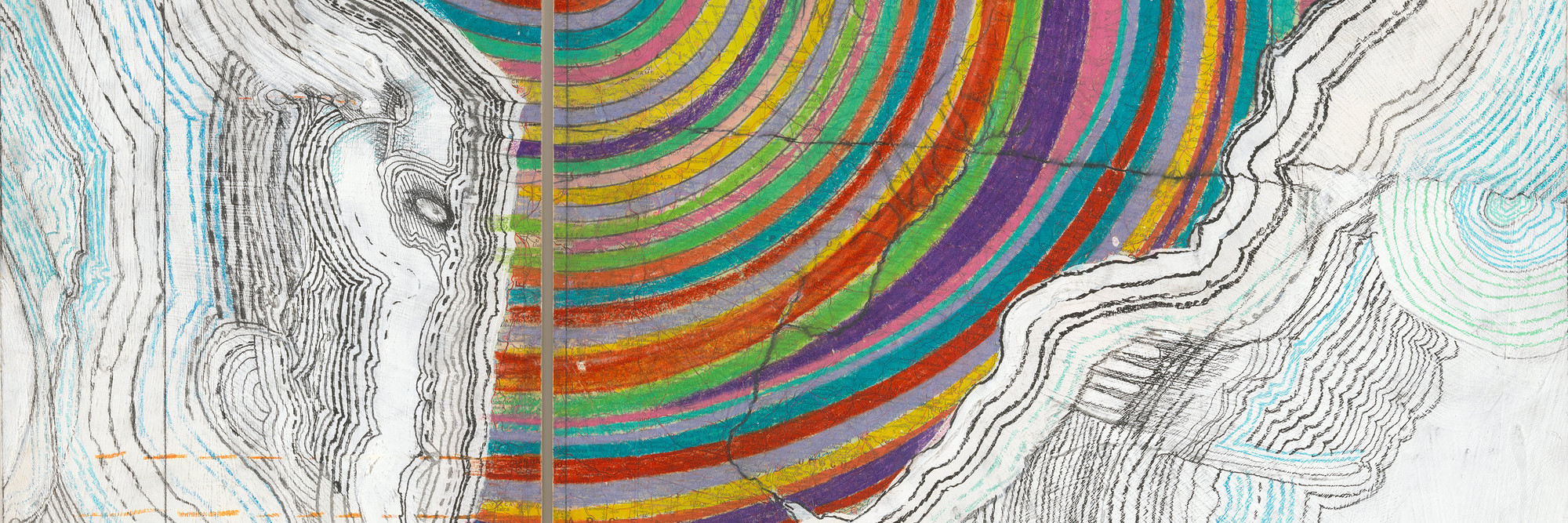 Juan Downey. Map of America. 1975. Colored pencil, pencil, and synthetic polymer paint on map on board. The Museum of Modern Art, New York. Purchased with funds provided by the Latin American and Caribbean Fund and Donald B. Marron. © 2015 Juan Downey / Artists Rights Society (ARS), New York