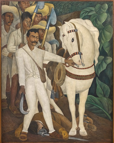 Fresco on reinforced cement in a galvanized-steel framework, 93 3/4 x 74" (238.1 x 188 cm). The Museum of Modern Art, New York. Abby Aldrich Rockefeller Fund. © 2011 Banco de México Diego Rivera & Frida Kahlo Museums Trust, México, D.F./Artists Rights Society (ARS), New York"