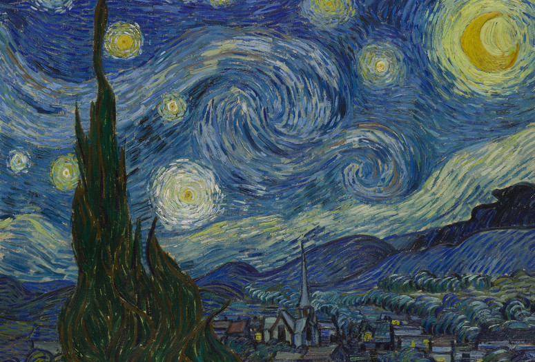 Vincent van Gogh. The Starry Night. Saint Rémy, June 1889. Oil on canvas, 29 x 36 1/4″ (73.7 x 92.1 cm). The Museum of Modern Art, New York. Acquired through the Lillie P. Bliss Bequest