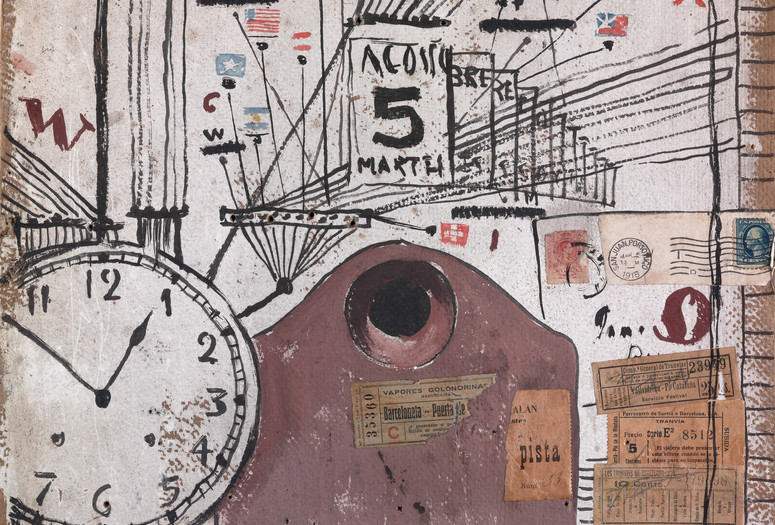 Joaquín Torres-García (Uruguayan, 1874–1949). Hoy (Today). c. 1919. Collage and tempera on cardboard, 20 11/16 × 14 3/4″ (52.5 × 37.5 cm). IVAM, Institut Valencià d’Art Modern, Generalitat. © Sucesión Joaquín Torres-García, Montevideo 2015. Photo: Juan García Rosell