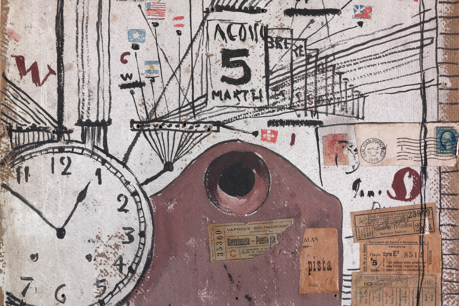 Joaquín Torres-García (Uruguayan, 1874–1949). Hoy (Today). c. 1919. Collage and tempera on cardboard, 20 11/16 × 14 3/4″ (52.5 × 37.5 cm). IVAM, Institut Valencià d’Art Modern, Generalitat. © Sucesión Joaquín Torres-García, Montevideo 2015. Photo: Juan García Rosell