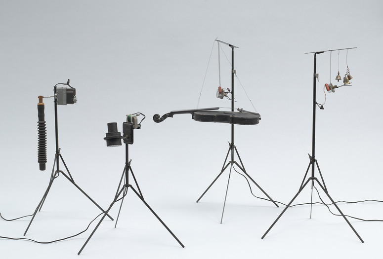 Joe Jones and George Maciunas. Mechanical Flux Orchestra. c. 1964–72. Painted metal, wood, rubber, found objects, electronic components. Publisher: Fluxus, [New York]. The Museum of Modern Art, New York. The Gilbert and Lila Silverman Fluxus Collection Gift, 2008