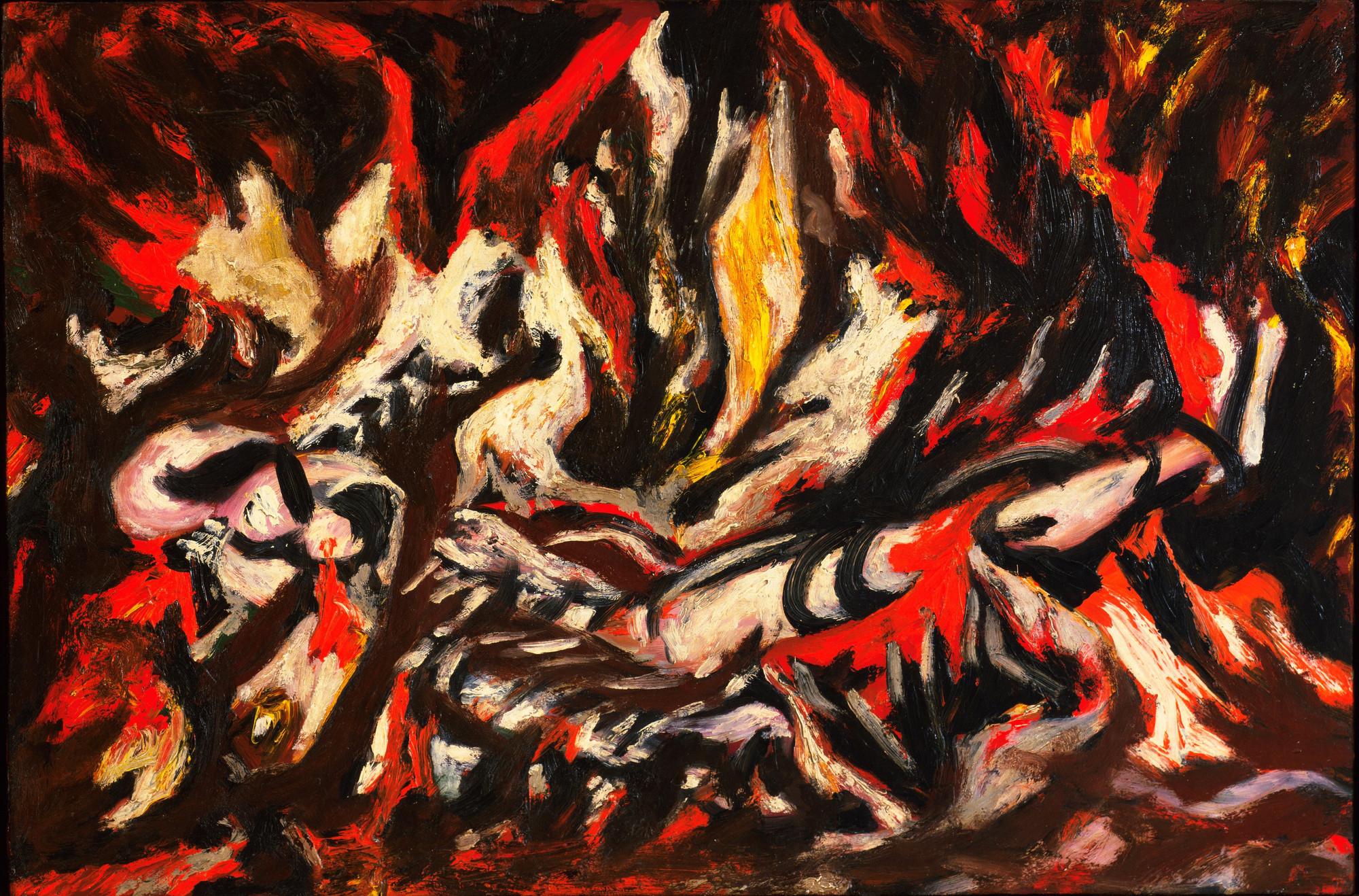 Jackson Pollock. The Flame. c. 1934–38. Oil on canvas, mounted on fiberboard, 20 1/2" x 30" (51.1 x 76.2 cm). Enid A. Haupt Fund, 1980. © 2016 Pollock-Krasner Foundation/Artists Rights Society (ARS), New York