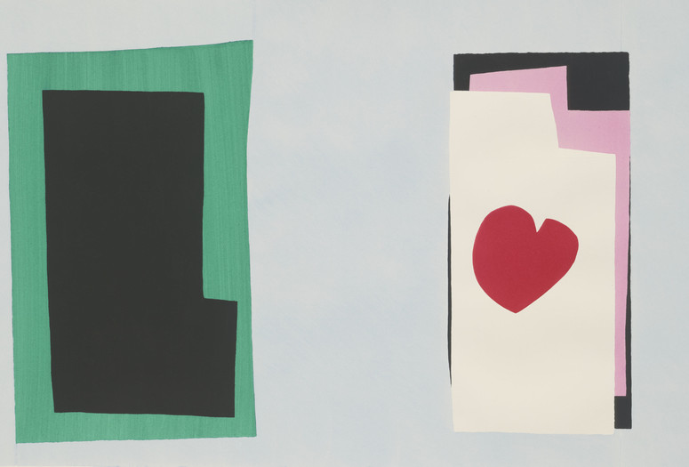 Henri Matisse. The Heart (Le Coeur) from Jazz. 1947. One from a portfolio of 20 pochoirs, composition (irreg.): 14 13⁄16 × 24" (37.7 × 61 cm); sheet: 16 9⁄16 × 25 11⁄16" (42.1 × 65.3 cm). Gift of the artist. © 2016 Succession H. Matisse/Artists Rights Society (ARS), New York