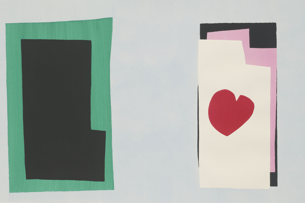 Henri Matisse. The Heart (Le Coeur) from Jazz. 1947. One from a portfolio of 20 pochoirs, composition (irreg.): 14 13⁄16 × 24" (37.7 × 61 cm); sheet: 16 9⁄16 × 25 11⁄16" (42.1 × 65.3 cm). Gift of the artist. © 2016 Succession H. Matisse/Artists Rights Society (ARS), New York