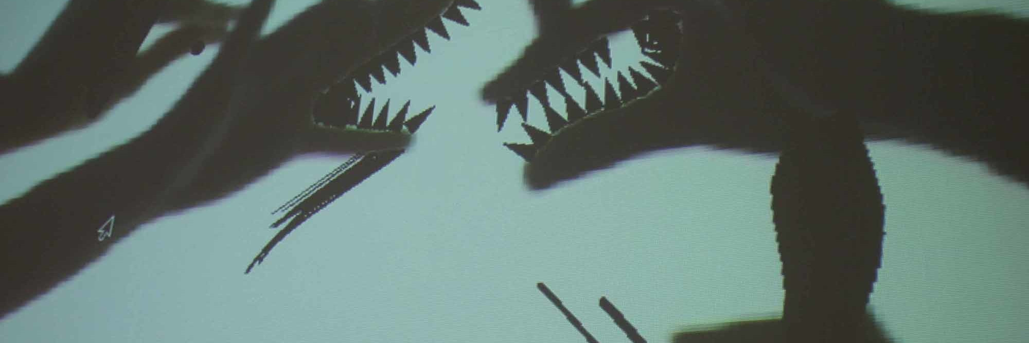 Philip Worthington. Shadow Monsters. 2004–ongoing. Java, Processing, BlobDetection, SoNIA, and Physics software. Gift of the designer