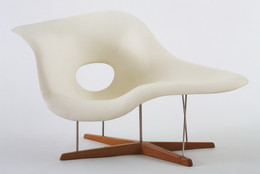 Charles Eames and Ray Eames. Full Scale Model of Chaise Longue (La Chaise). 1948. Hard rubber foam, plastic, wood, and metal, 32 1/2 × 59 × 24 1/4″ (82.5 × 149.8 × 87 cm). The Museum of Modern Art. Gift of the designer