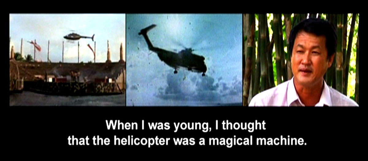 Dinh Q. Lê in collaboration with Tran Quoc Hai, Le Van Danh, Phu-Nam Thuc Ha, and Tuan Andrew Nguyen. Still from The Farmers and The Helicopters. 2006. Three-channel video (color, sound), 15 min., and helicopter. The Museum of Modern Art, New York. Gift of the artist, Fund for the Twenty-First Century, and Committee on Media and Performance Art Funds. © 2010 Dinh Q. Lê. Courtesy the artist; P.P.O.W. Gallery, New York; Shoshana Wayne Gallery, Santa Monica; and Elizabeth Leach Gallery