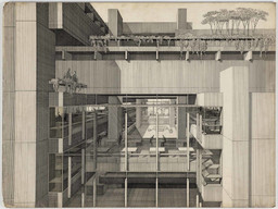 Paul Rudolph. Art and Architecture Building, Yale University, New Haven, Connecticut (partial exterior perspective). 1958. Ink on board, 30 x 40&#34; (72.6 x 101.6 cm). The Museum of Modern Art. Gift of the architect