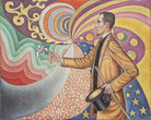 Paul Signac. Opus 217. Against the Enamel of a Background Rhythmic with Beats and Angles, Tones, and Tints, Portrait of M. Félix Fénéon in 1890. 1890. Oil on canvas, 29 × 36 1/2″ (73.5 × 92.5 cm). Fractional gift of Mr. and Mrs. David Rockefeller. © 2009 Artists Rights Society (ARS), New York/ADAGP, Paris