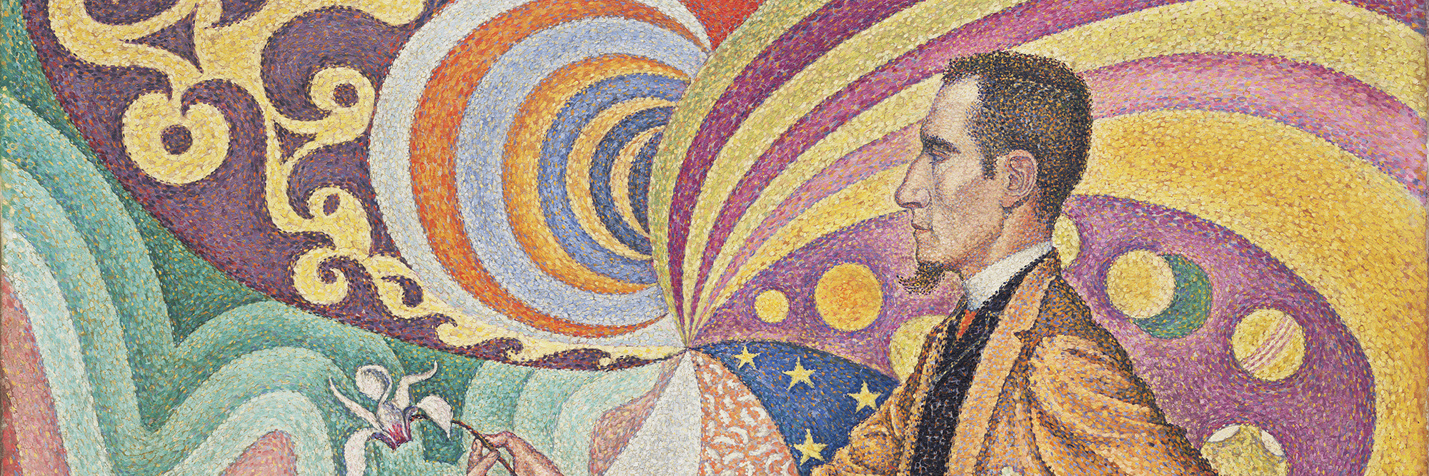 Paul Signac. Opus 217. Against the Enamel of a Background Rhythmic with Beats and Angles, Tones, and Tints, Portrait of M. Félix Fénéon in 1890. 1890. Oil on canvas, 29 × 36 1/2″ (73.5 × 92.5 cm). Fractional gift of Mr. and Mrs. David Rockefeller. © 2009 Artists Rights Society (ARS), New York/ADAGP, Paris