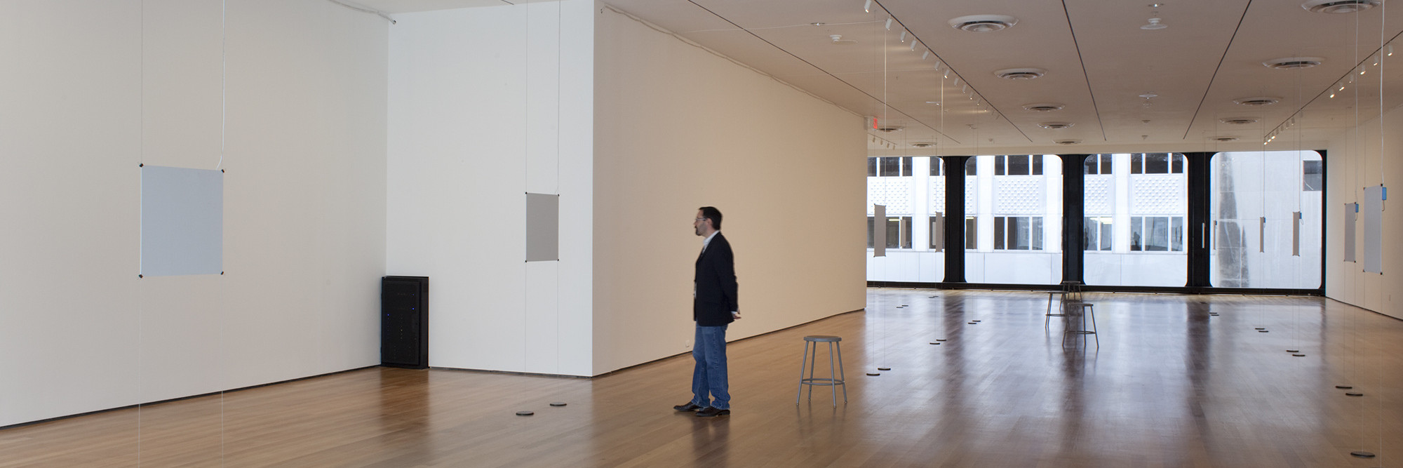 Bruce Nauman. Days (installation view). 2009. One audio source consisting of seven stereo audio files, fourteen speakers, two amplifiers, and additional equipment. Dimensions variable. Audio (fourteen channels). Continuous play. The Museum of Modern Art, New York (Committee on Painting and Sculpture Funds, Gift of The Mimi and Peter Haas Fund, Agnes Gund, The Hess Foundation, Michael Ovitz, Jerry I. Speyer, Marie-Josée and Henry R. Kravis Foundation, Donald B. Marron, and The Jill and Peter Kraus Contemporary Acquisition Fund) and Emanuel Hoffmann Foundation, Basel, Switzerland.