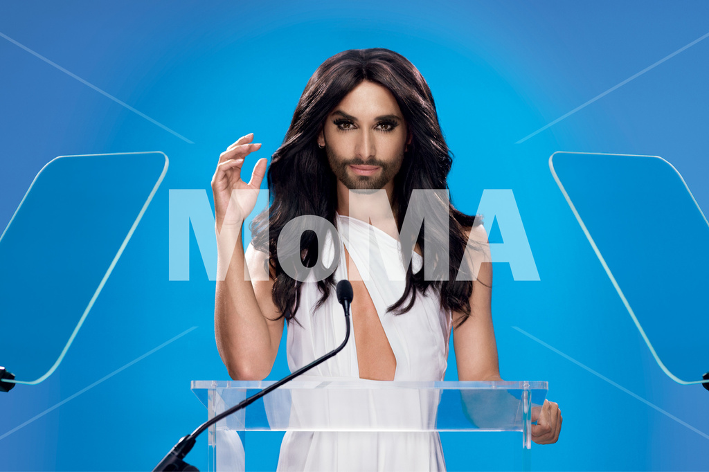 DIS. Positive Ambiguity (beard, lectern, teleprompter, wind machine, confidence). 2015. Commissioned by The Museum of Modern Art