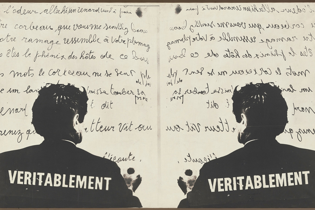 Marcel Broodthaers (Belgian, 1924–1976). Véritablement (Truly). 1968. Photographic canvas, 30 1/2 × 48 7/16" (75.5 × 123 cm). The Museum of Modern Art, New York. Partial gift of the Daled Collection and partial purchase through the generosity of Maja Oeri and Hans Bodenmann, Sue and Edgar Wachenheim III, Marlene Hess and James D. Zirin, Agnes Gund, Marie-Josée and Henry R. Kravis, and Jerry I. Speyer and Katherine G. Farley, 2011. © 2016 Estate of Marcel Broodthaers/Artists Rights Society (ARS), New York/SABAM, Brussels