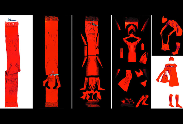 Issey Miyake, Fujiwara Dai. A-POC Queen Textile. 1997. Issey Miyake, Inc., Tokyo. The Museum of Modern Art. Gift of Miyake Design Studio. Composite image by Pascal Roulin