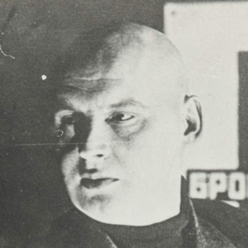 Aleksandr Rodchenko. Untitled (Self-portrait with poster for Battleship Potemkin). c. 1925. Gelatin silver print, Sheet: 3 3/4 x 4 9/16" (9.6 x 11.6 cm). Gift of The Judith Rothschild Foundation