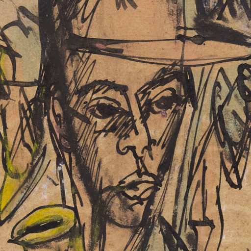 Ernst Ludwig Kirchner. Self-Portrait with Pipe (Selbstbildnis mit Pfeife). (1914). Ink, crayon, watercolor, and gouache on paper, 5 1/2 × 3 5/8&#34; (14 × 9.2 cm). Gift of Jo Carole and Ronald S. Lauder